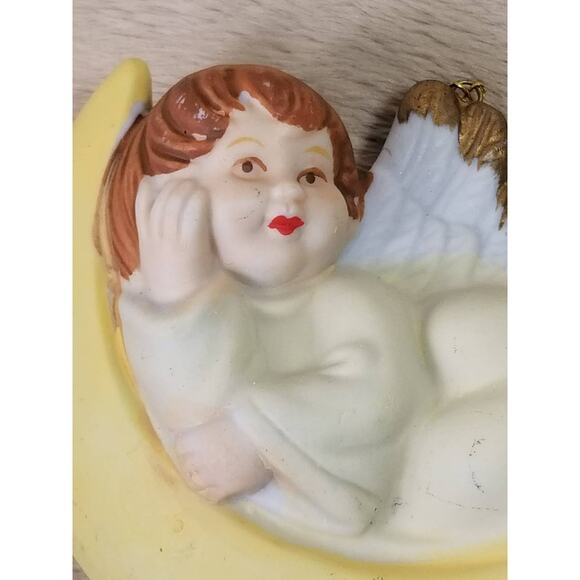 Angels Cherub Christmas Tree Ornaments 3 1/2" Ceramic 80s Collectible x3 Vintage - Picture 5 of 15